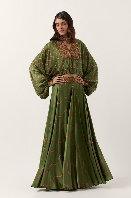 Pickle Green Top Paired With Skirt
