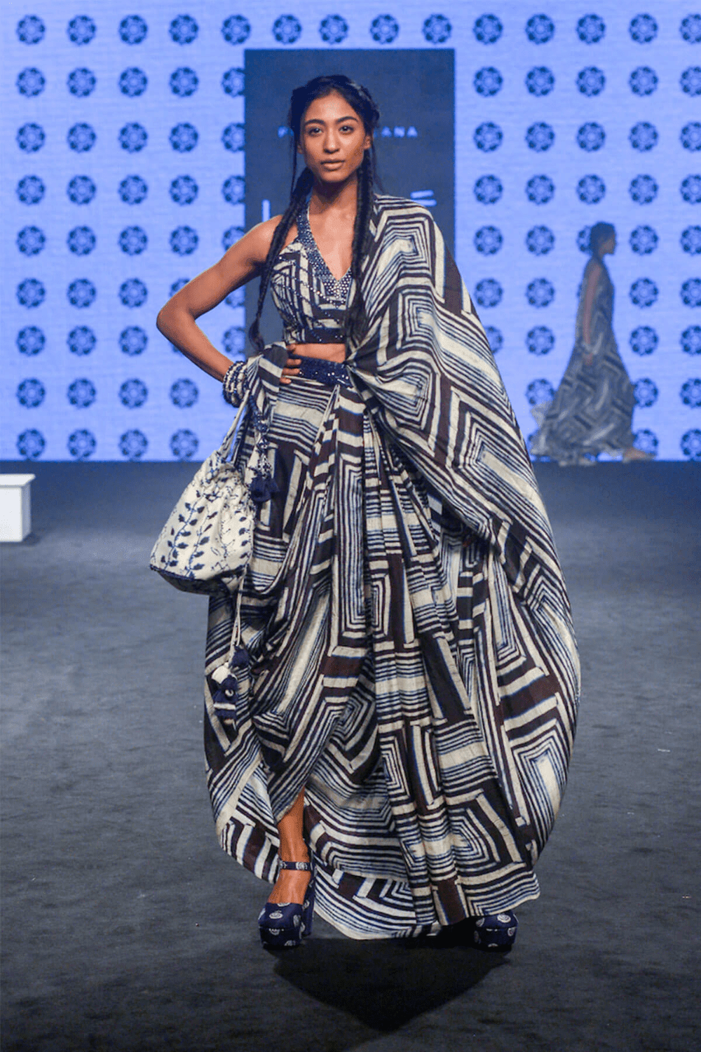 Blue Printed Draped Saree