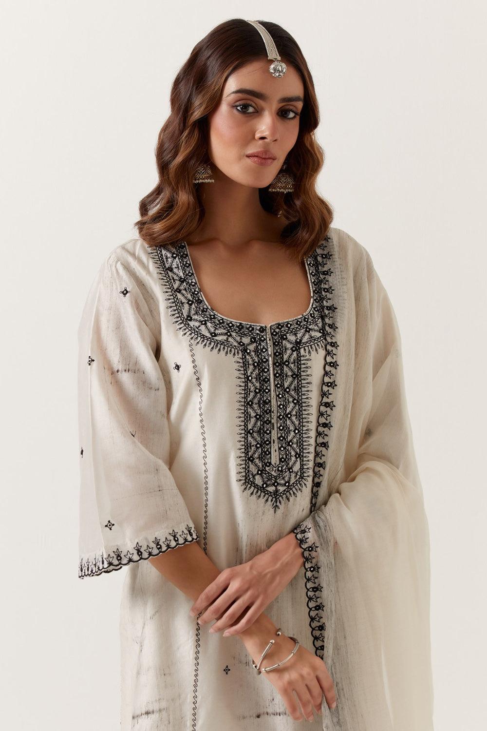 Ivory Kurta Paired With Pants & Dupatta