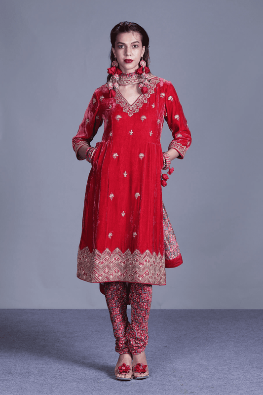 Velvet Kurti With Churidar And Dupatta