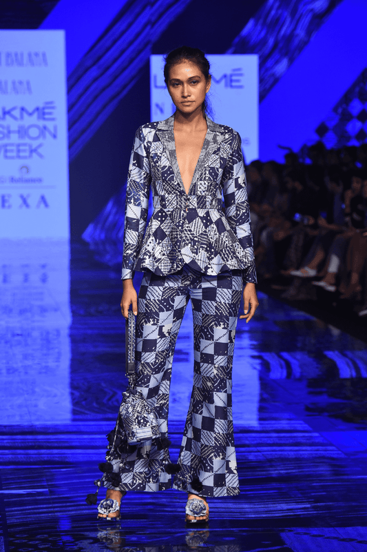 Blue Peplum Jacket With Pants