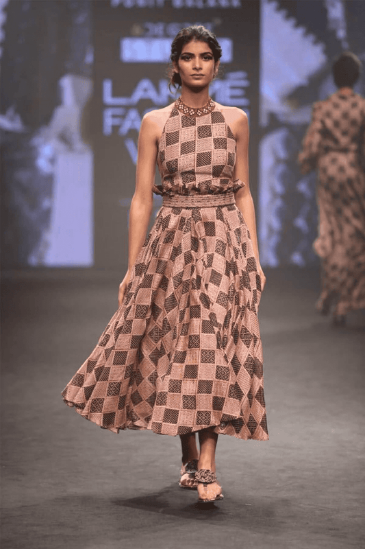 Printed Skirt With Halter Neck Top