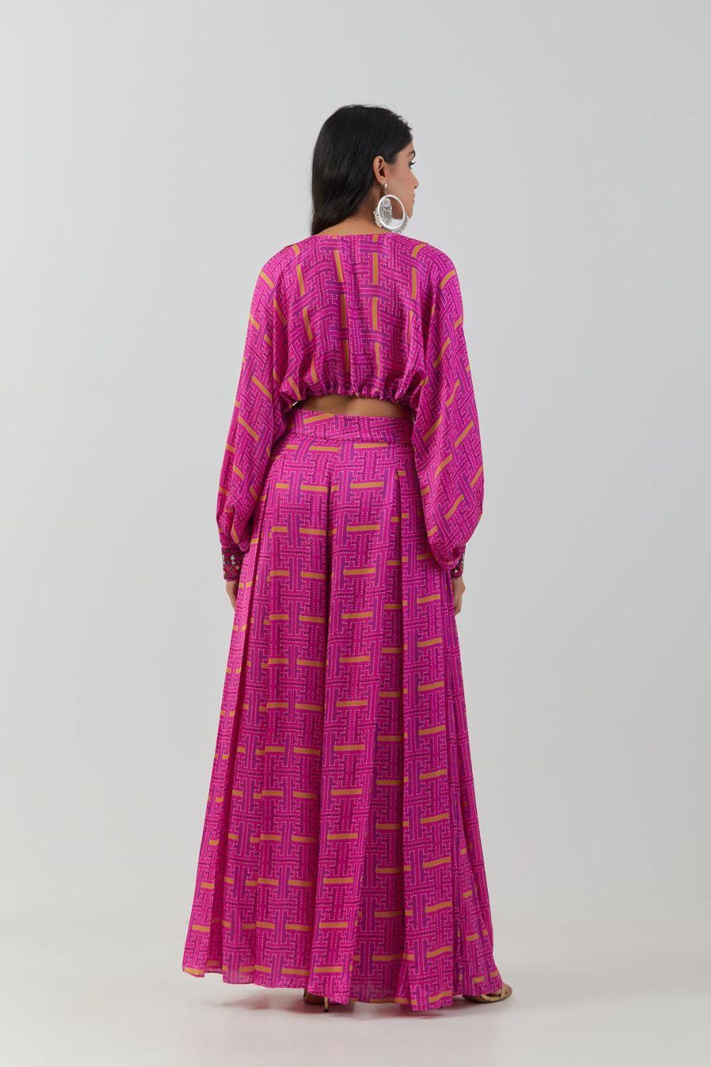 Hot Pink Loose Top With Skirt Set