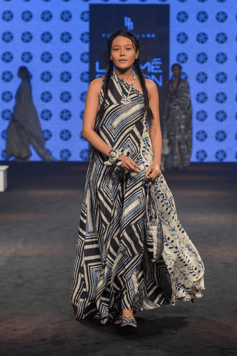 Blue Printed One Shoulder Dress