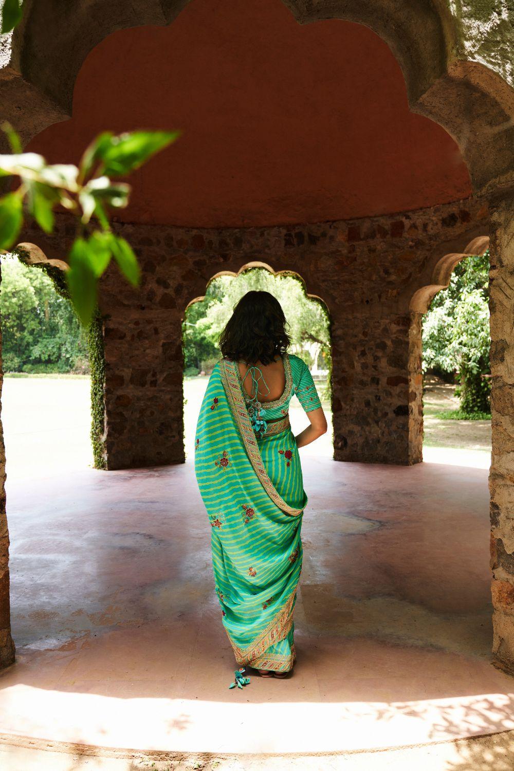 Turquoise Satin Silk Saree