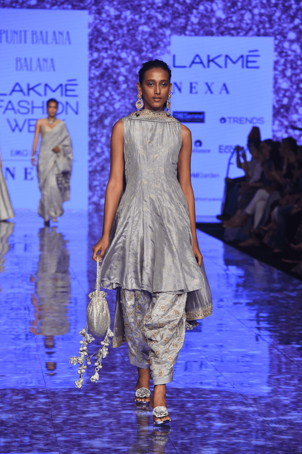 Grey Short Anarkali With Heavy Work Dhoti Pants & Dupatta