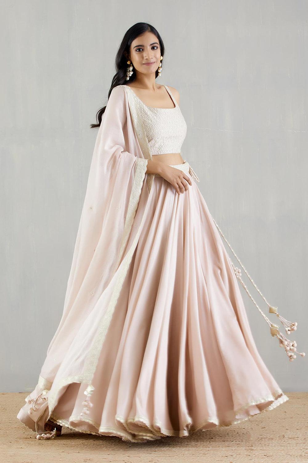 Blush Pink Chanderi Silk Lehenga With Blouse And Oganza Silk Dupatta