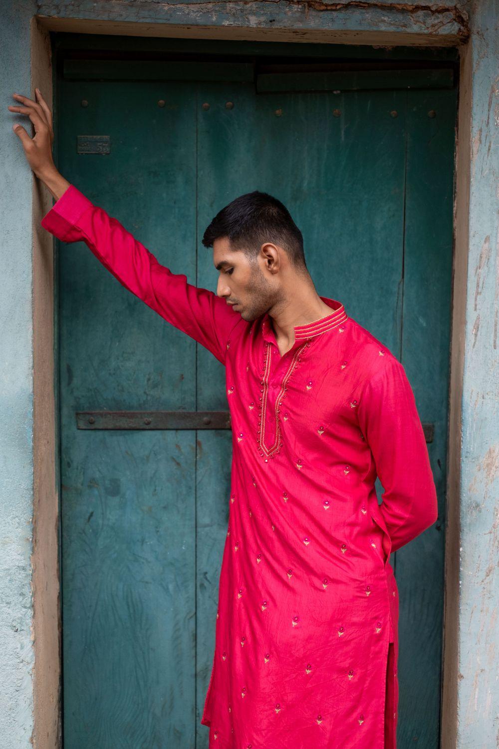 Cherry Red Kurta With Churidar Set