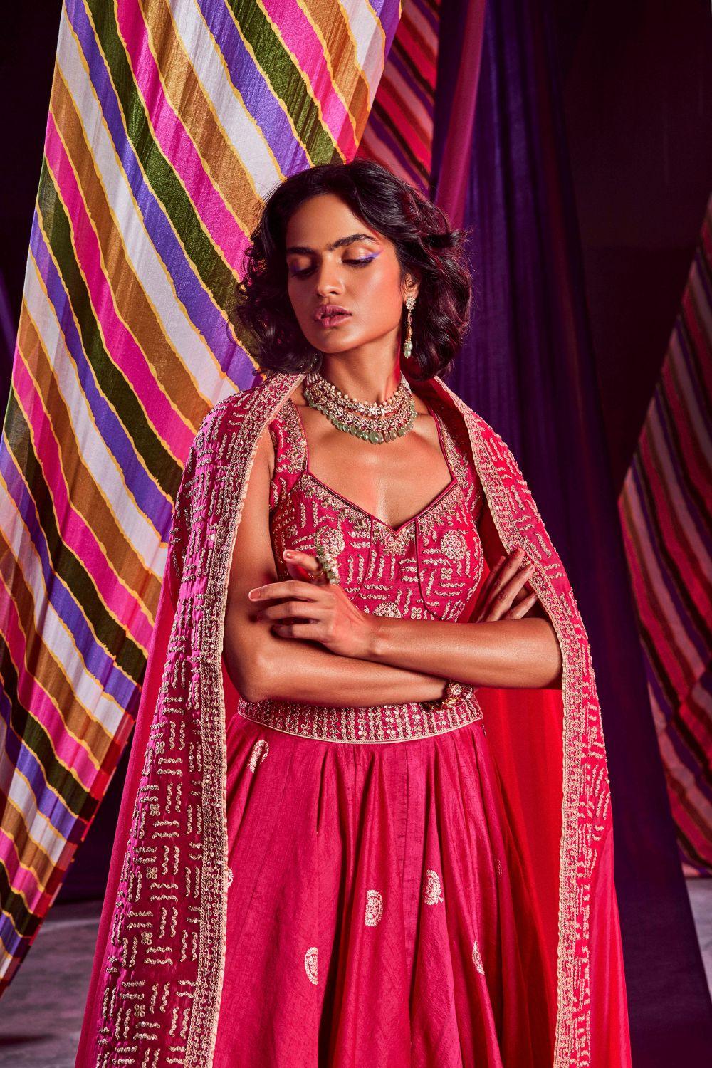 Rani Pink Heavy Lehenga Paired With Blouse & Dupatta