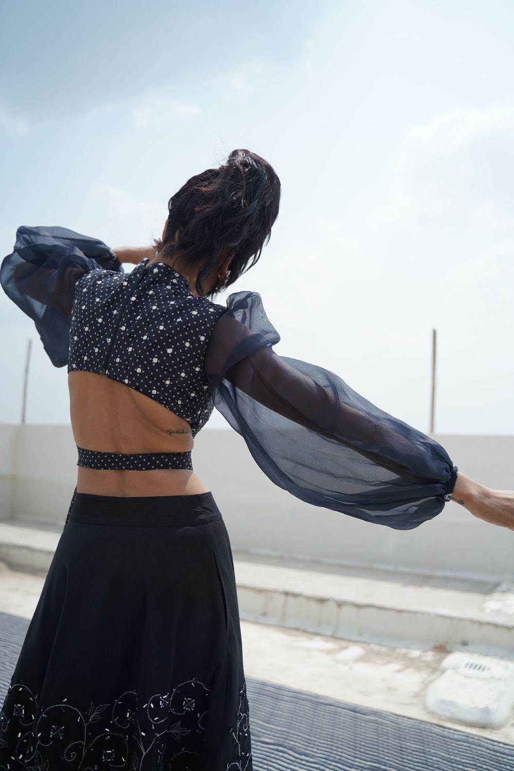 Black Top With Embroidered Skirt