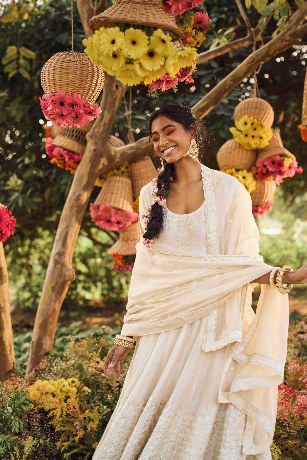 Ivory Anarkali With Organza Silk Dupatta