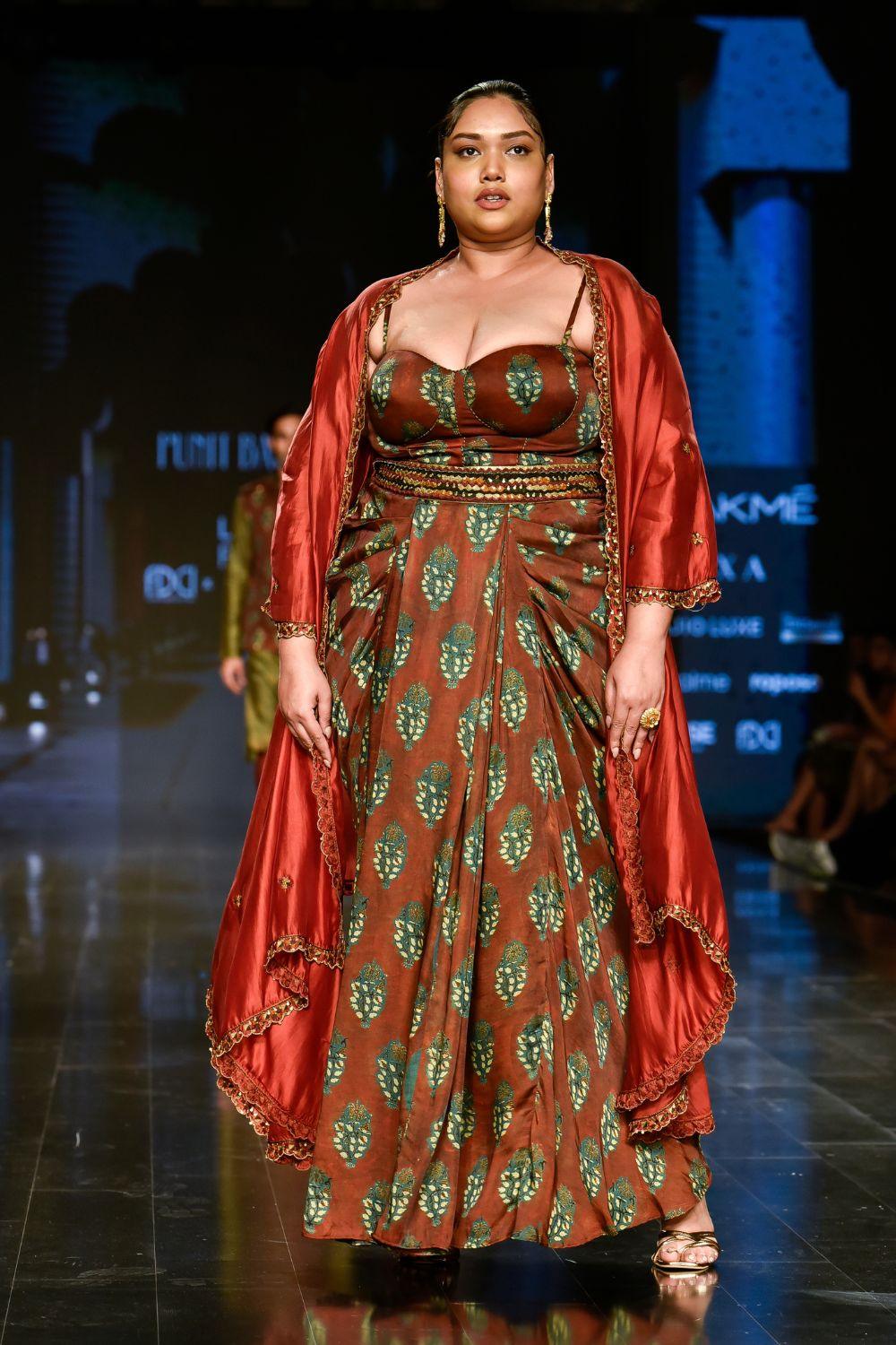 Brick Red Printed Cape Set