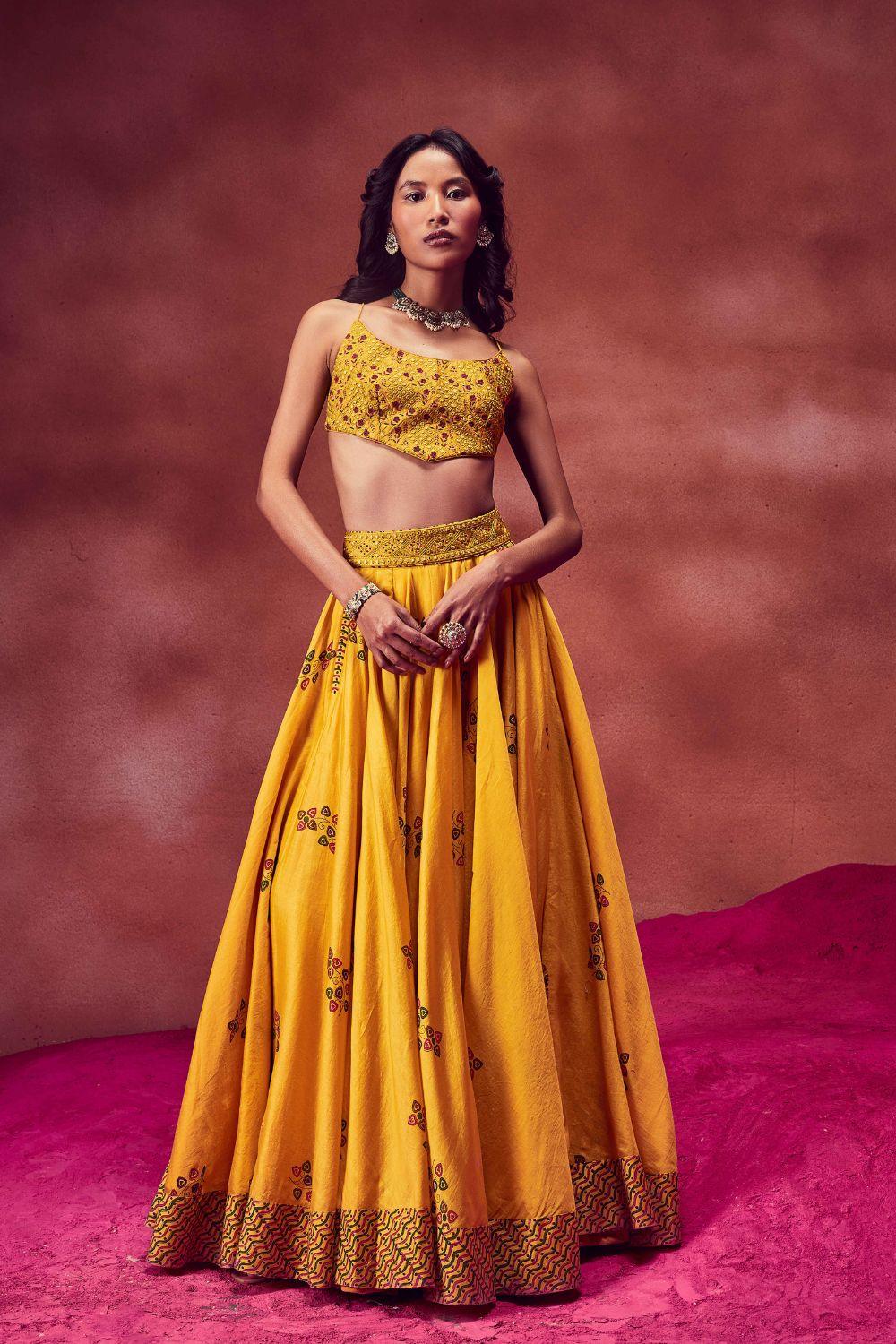 Yellow Printed Lehenga Set