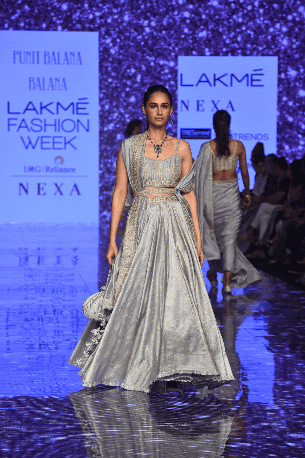 Grey Hand Work Blouse With Lehenga & Dupatta