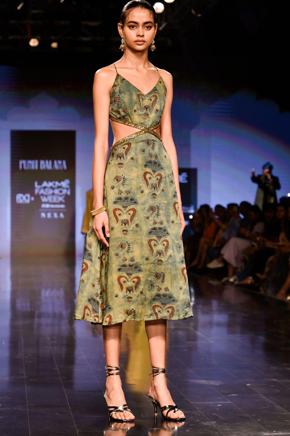 Dry Heena Green Printed Strappy Dress