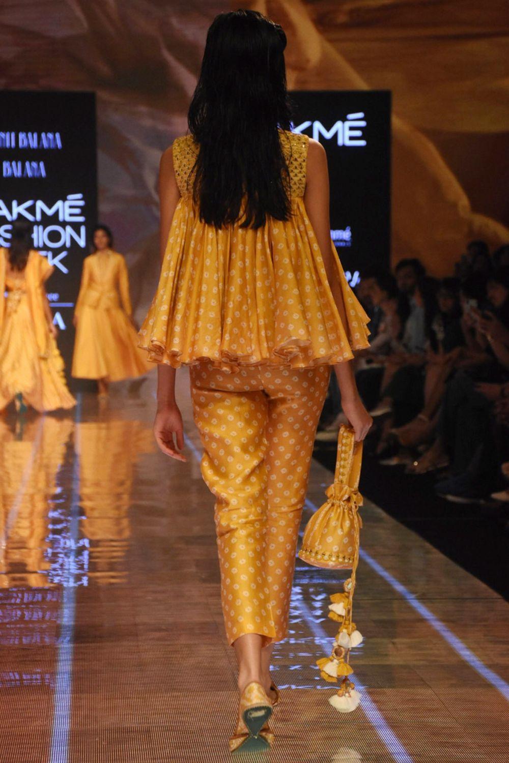 Mustard Embellished Bandhani Top With Pants
