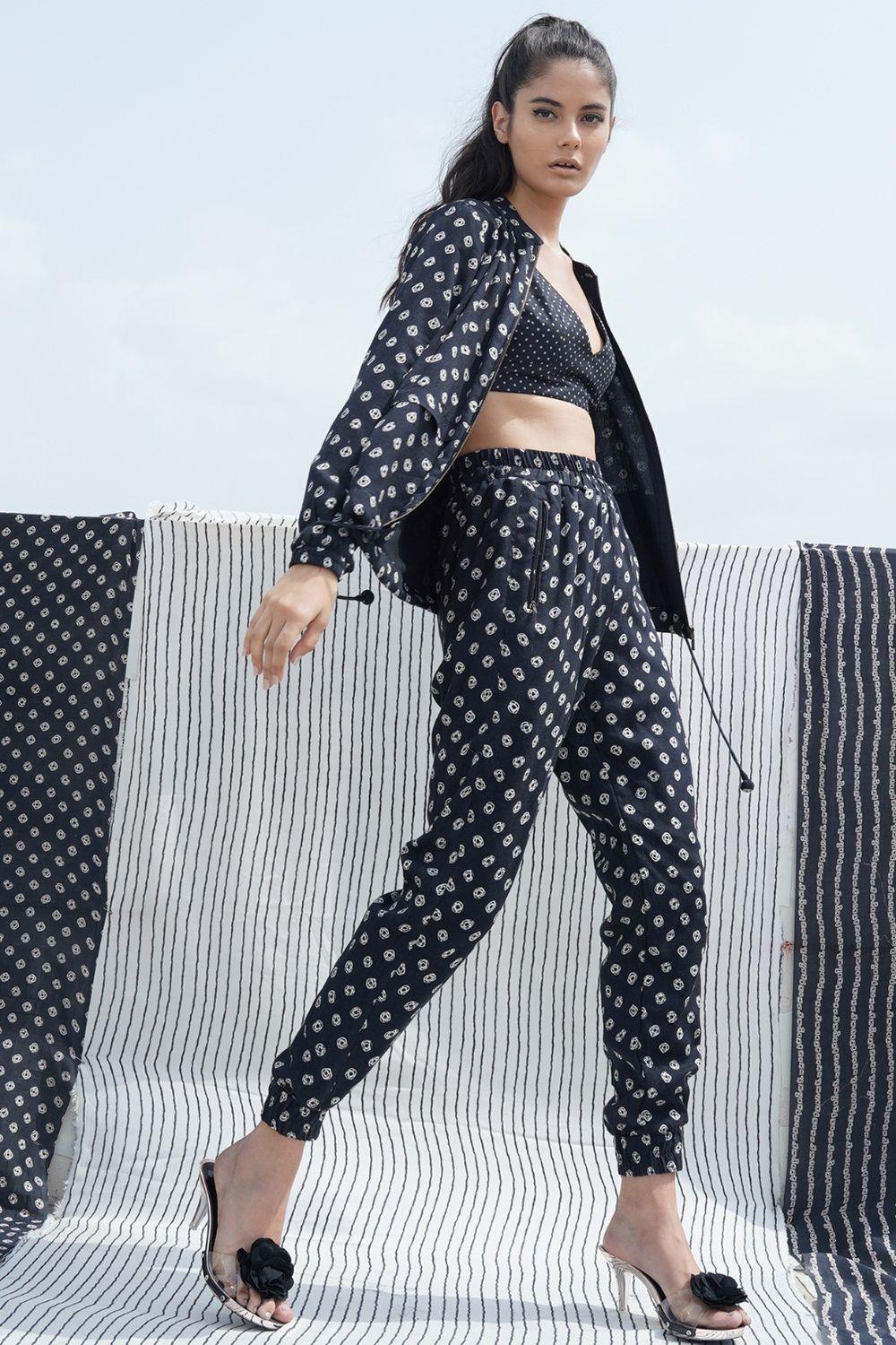 Black Embroidered & Printed Bomber Jacket Set