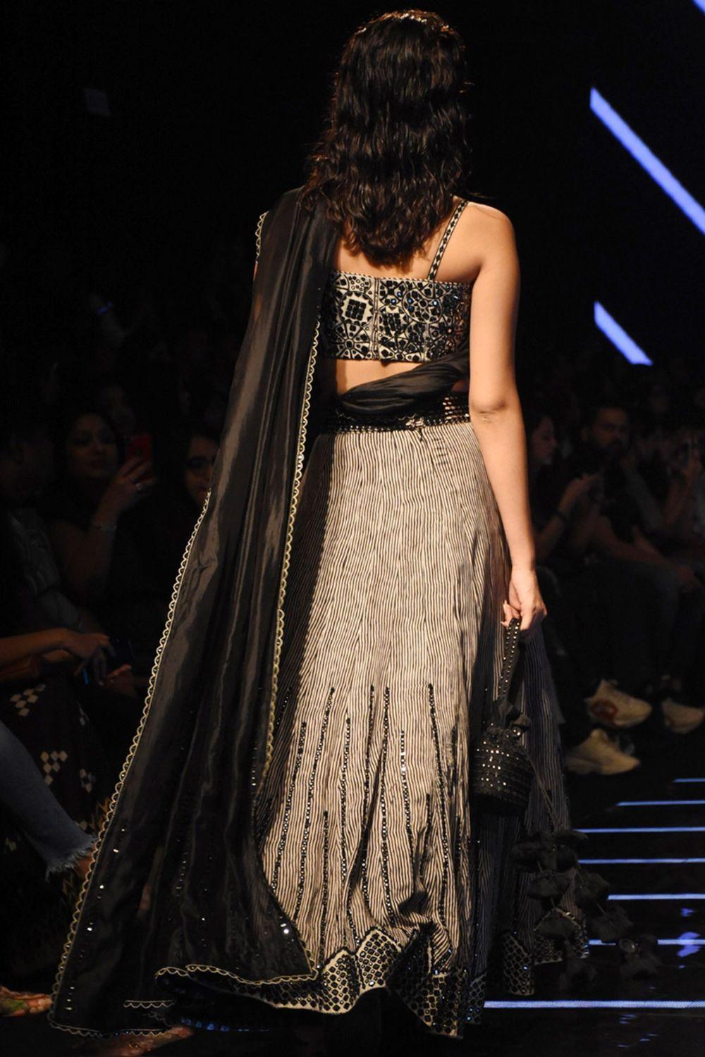 Black & White Embellished Lehenga Skirt With Blouse