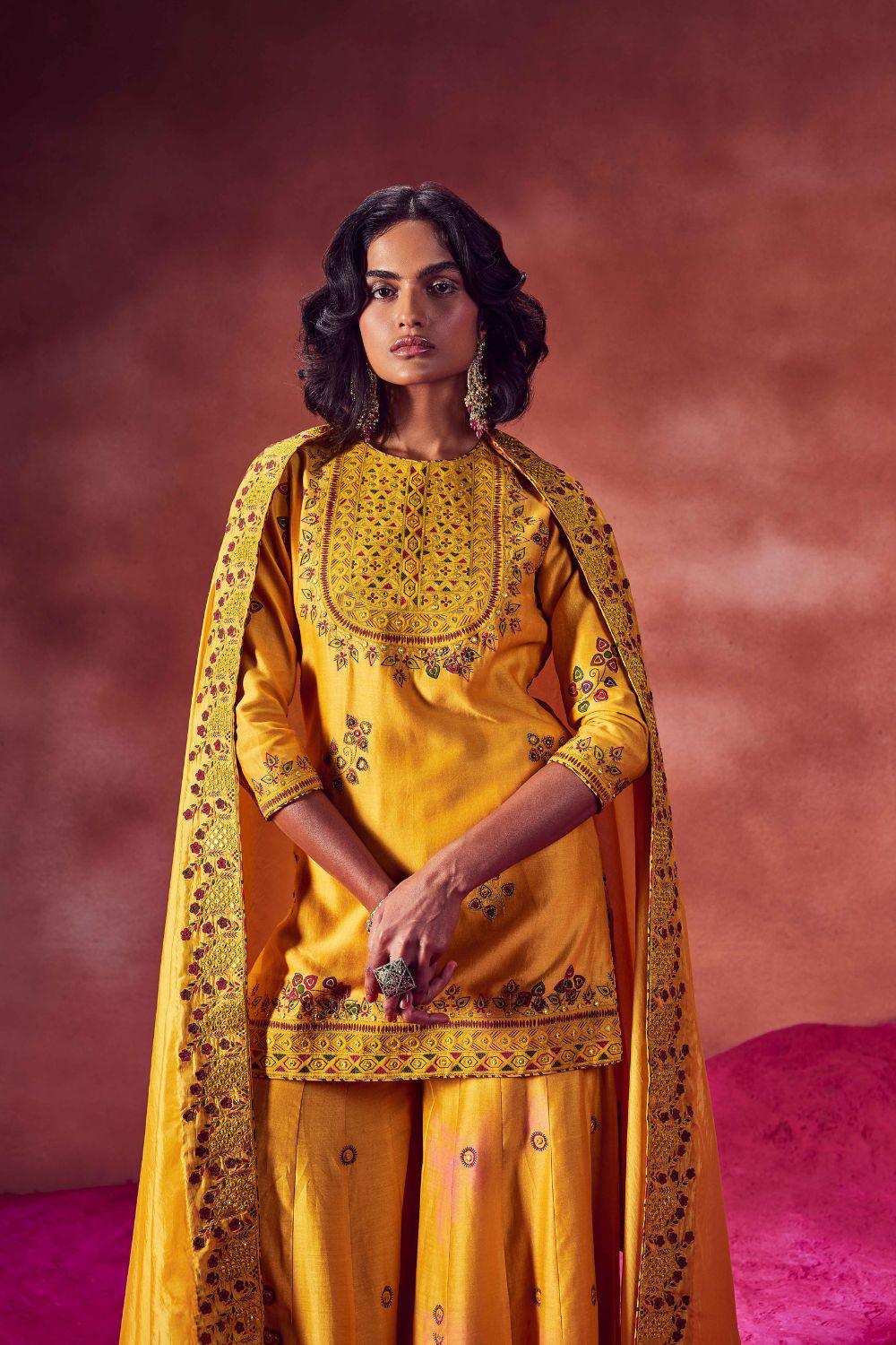 Yellow Short Kurti With Sharara Set
