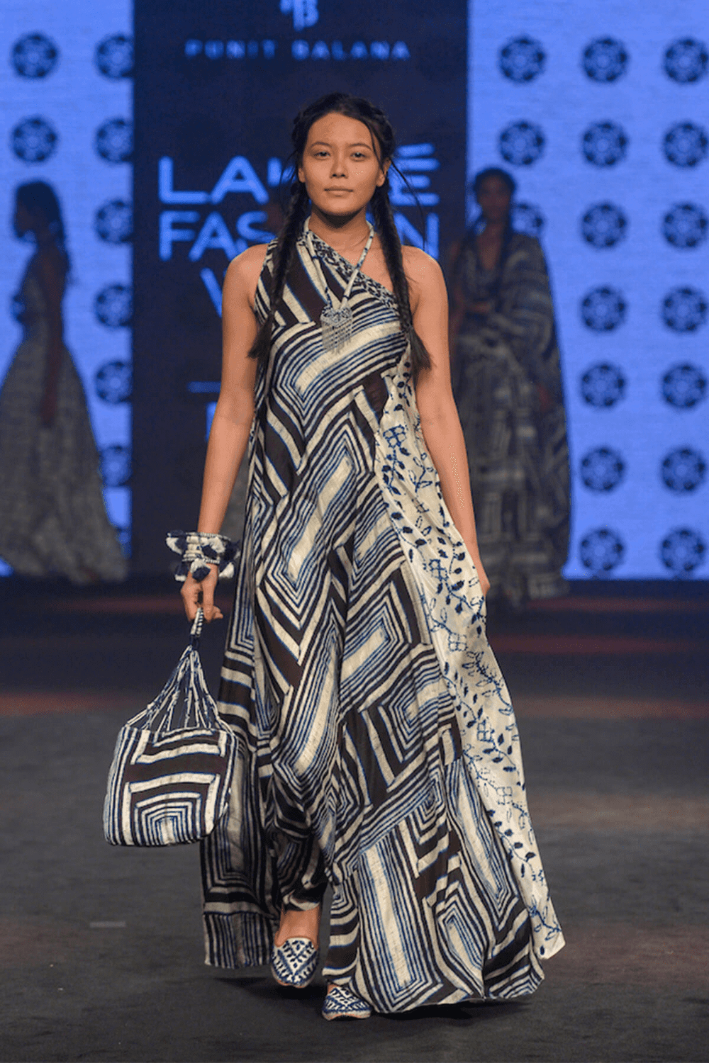 Blue Printed One Shoulder Dress