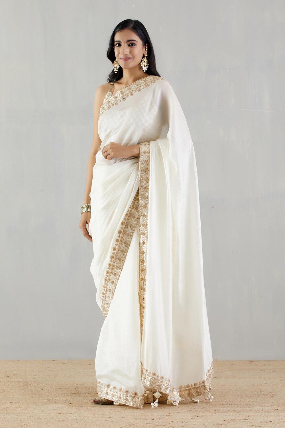 Ivory Organza Silk Saree With Heavy Blouse