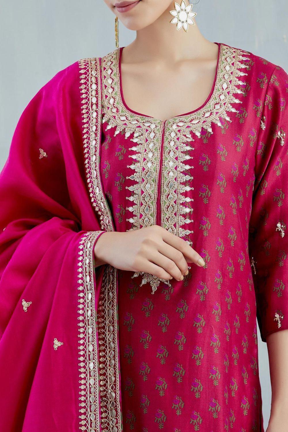 Cherry Red Silk Chanderi Kurta Set