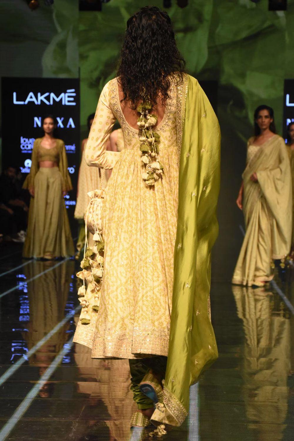 Henna Green Printed Anarkali With Dupatta
