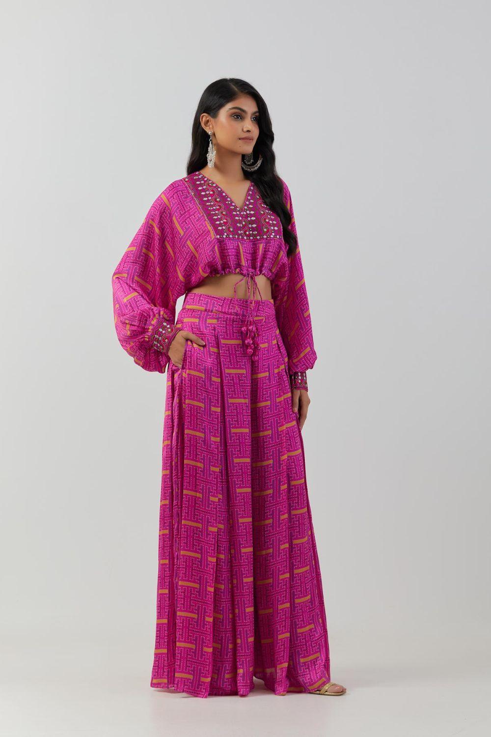 Hot Pink Loose Top With Skirt Set