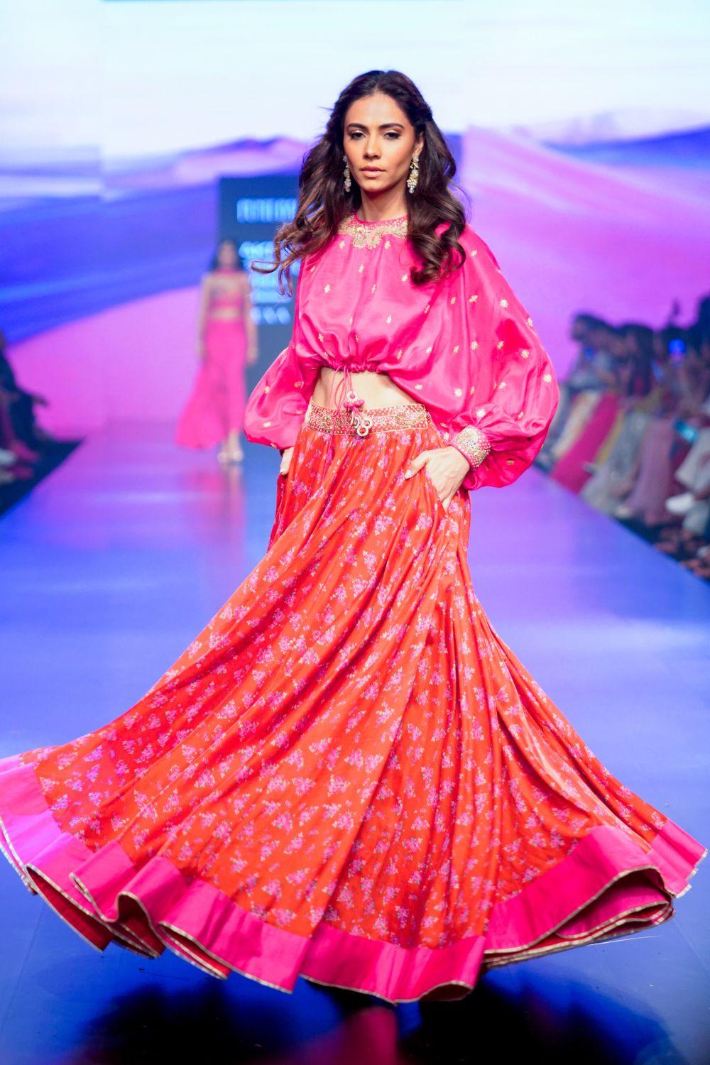 Gulaabi Gulaal Silk Top and Skirt Set