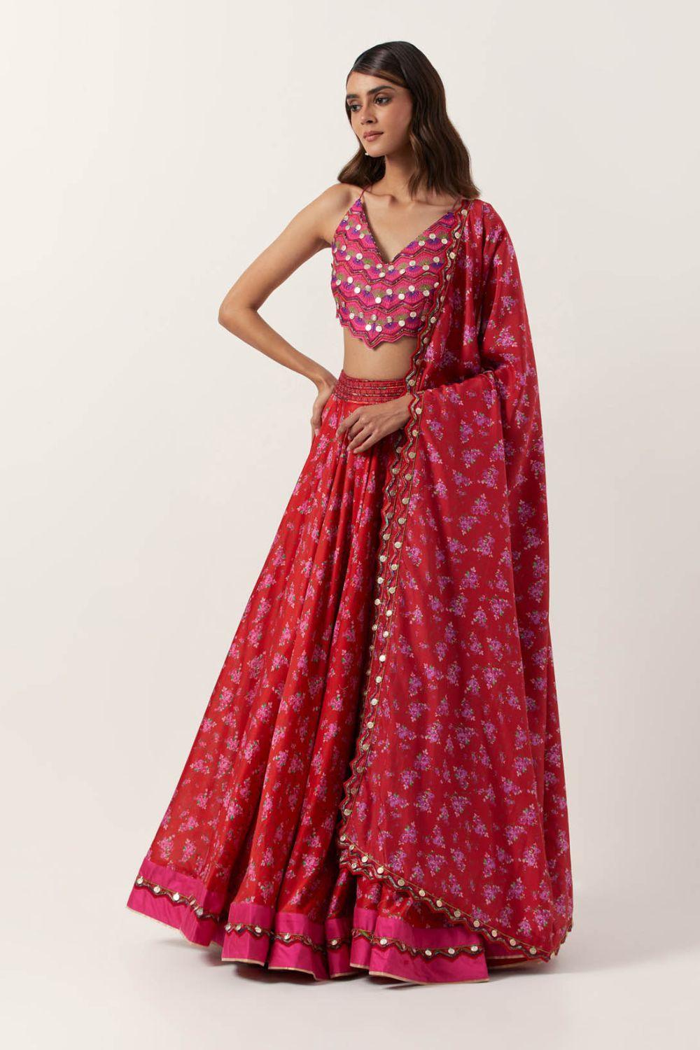 Surkh Laal Floral Lehenga Set