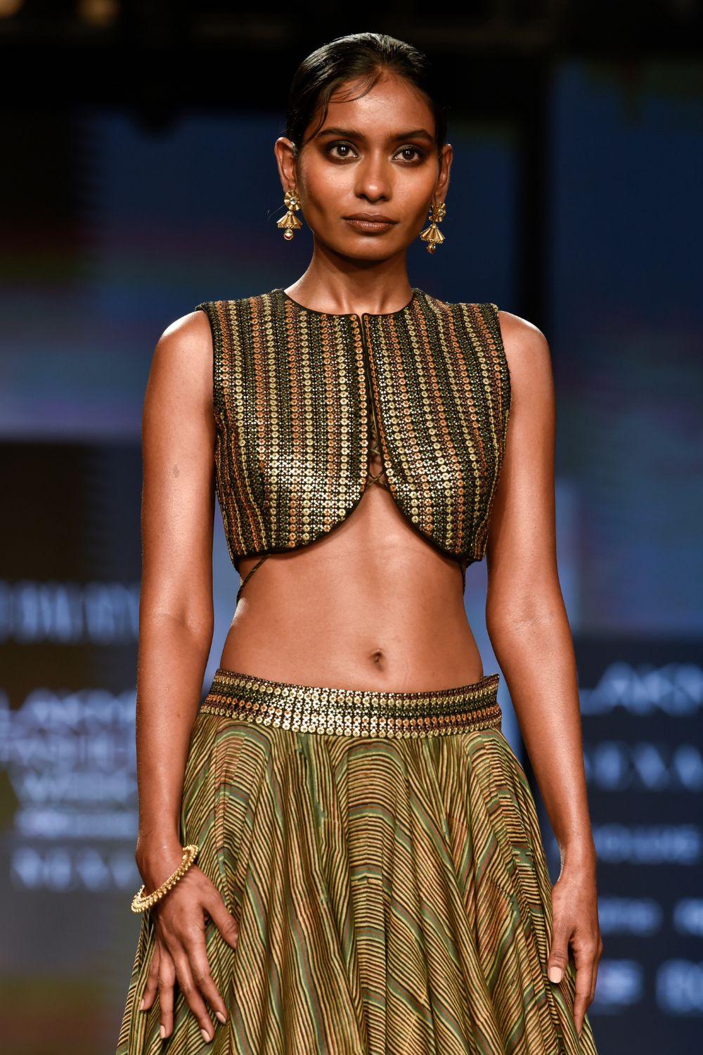 Dry Heena Green Printed Skirt and Top