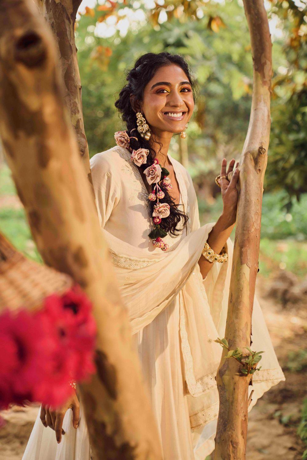 Ivory Anarkali With Organza Silk Dupatta