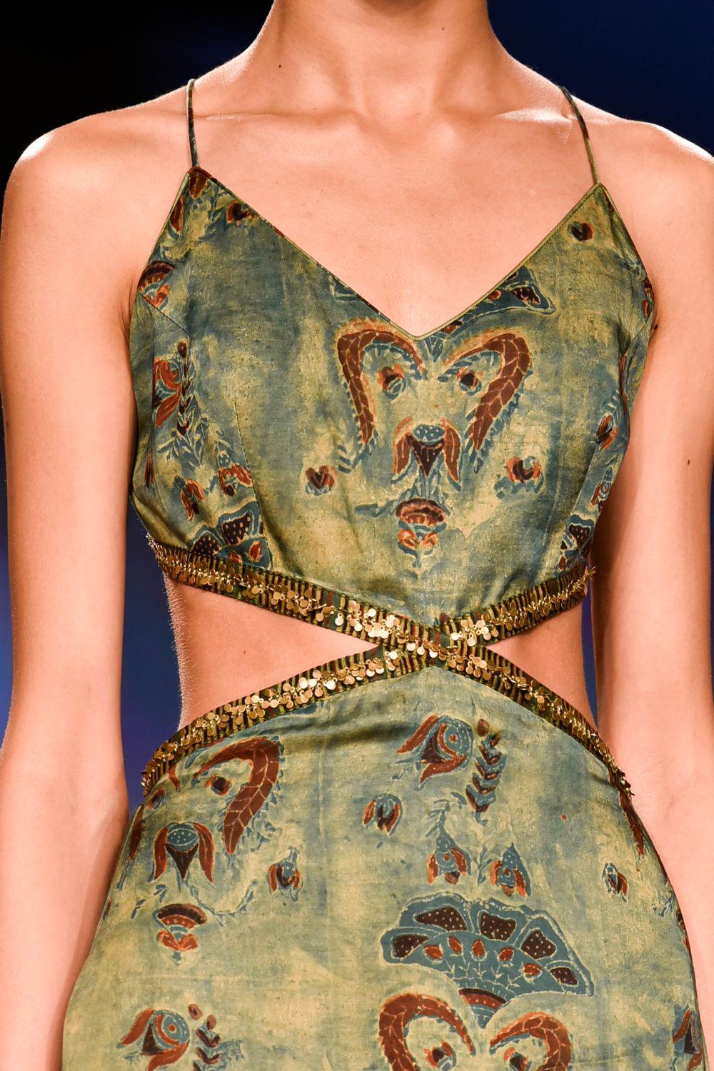 Dry Heena Green Printed Strappy Dress