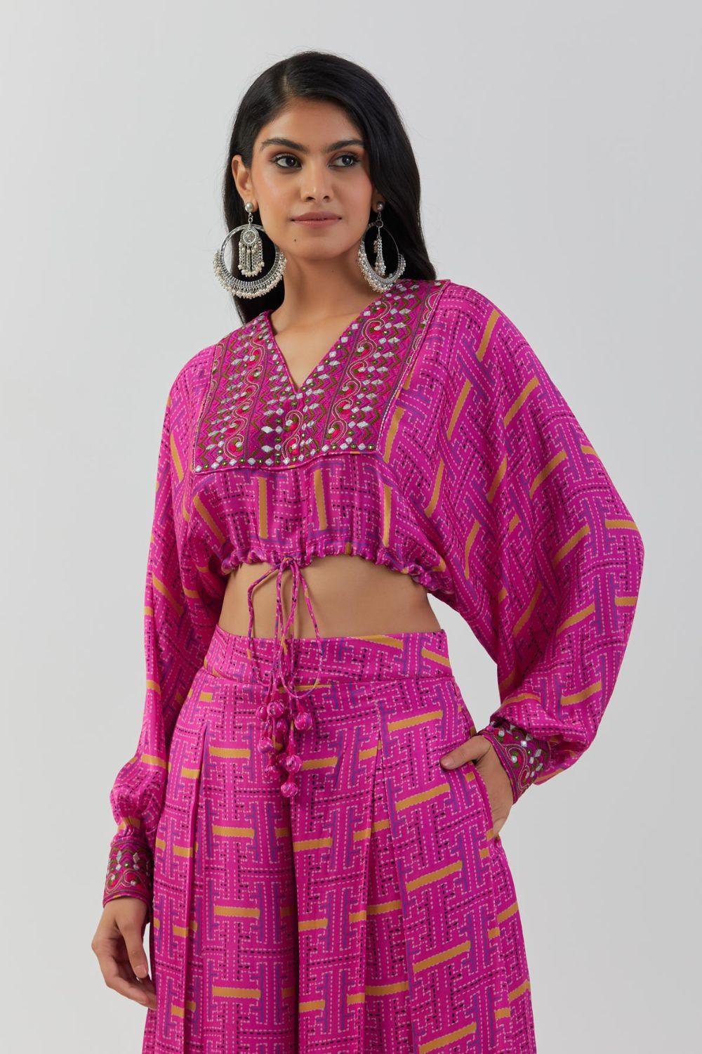 Hot Pink Loose Top With Skirt Set