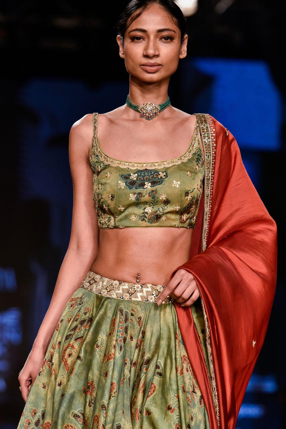 Dry Heena Green Printed Lehenga Set