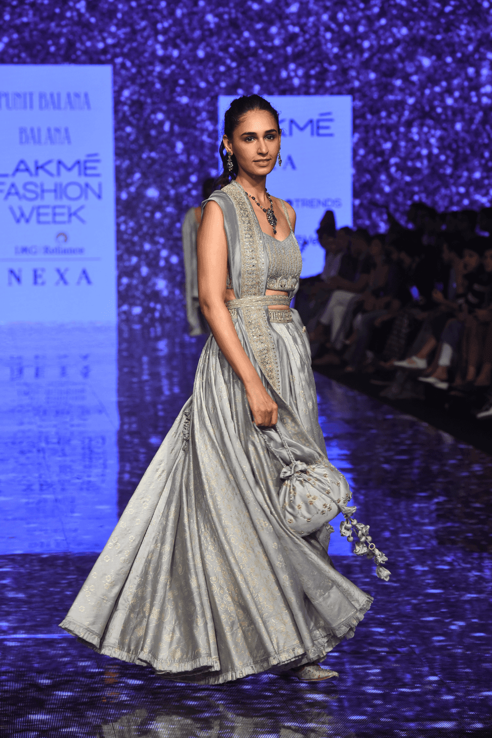 Grey Hand Work Blouse With Lehenga & Dupatta