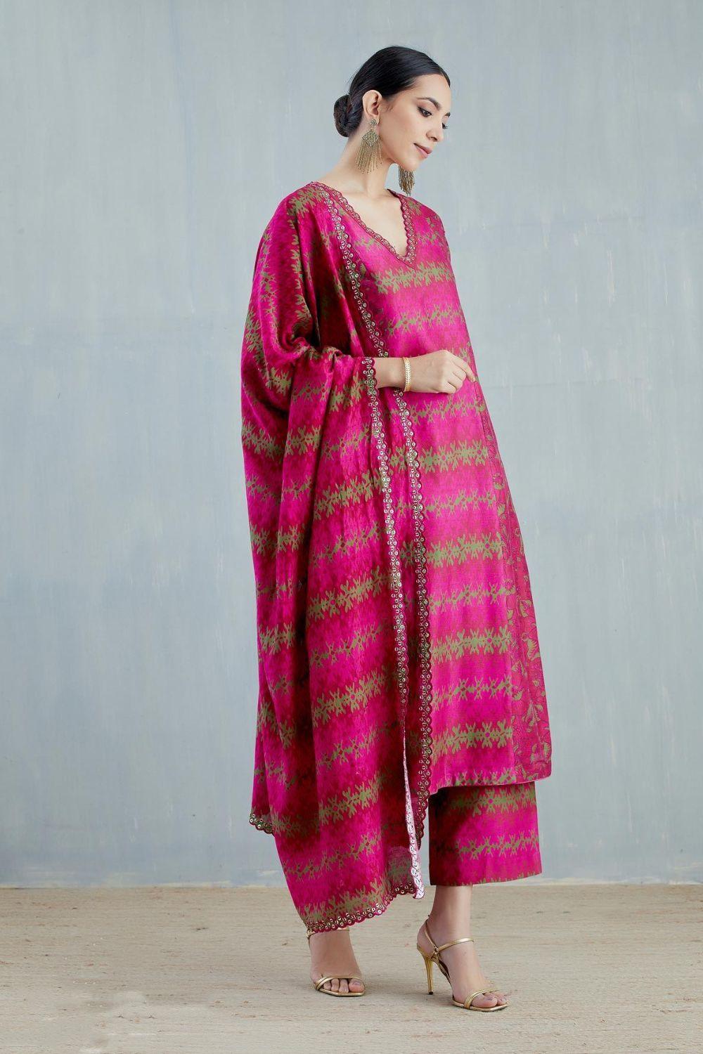 Cherry Red Silk Chanderi Kurta Set