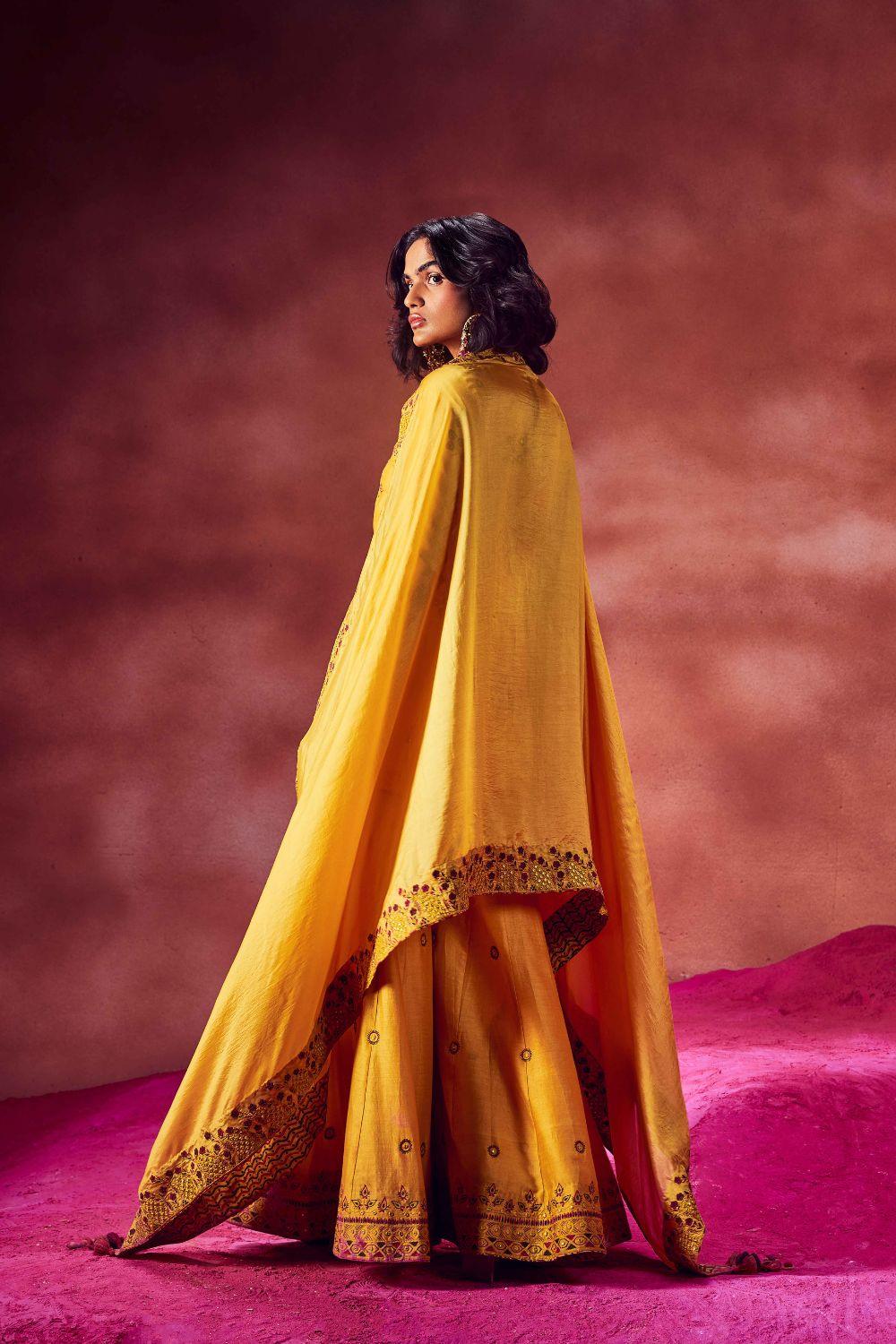 Yellow Short Kurti With Sharara Set