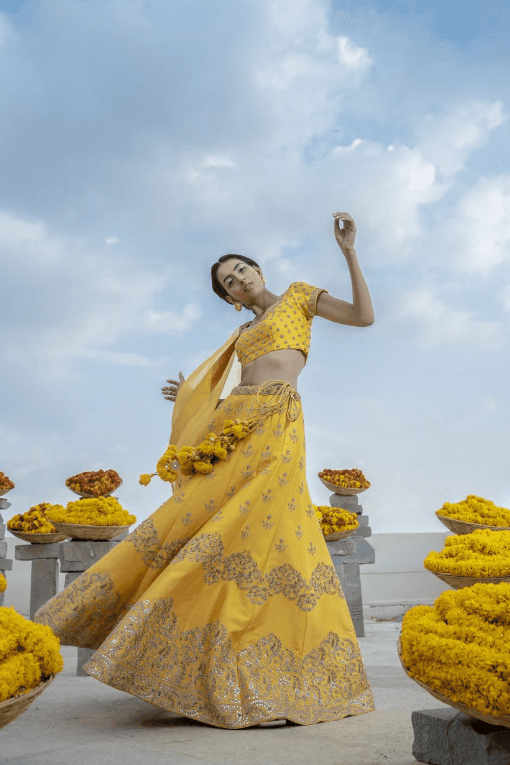 Mustard Heavy Marodi And Gota Work Lehenga Set