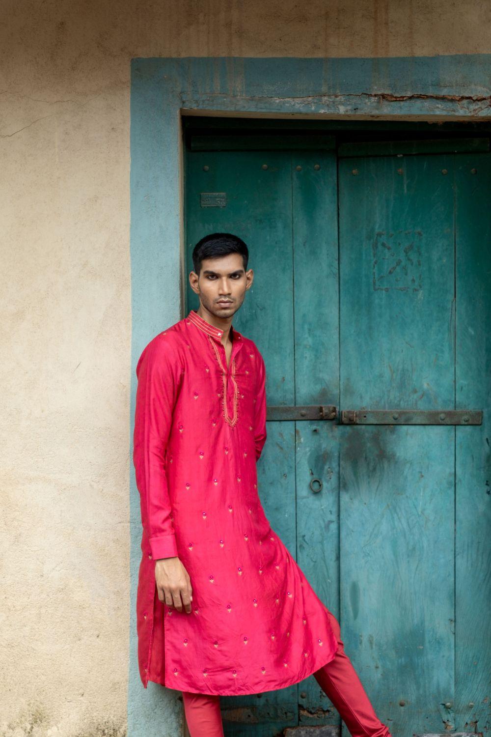 Cherry Red Kurta With Churidar Set