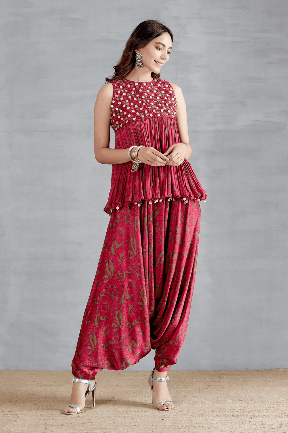 Resham Coin Yoke Peplum With Dhoti Pant