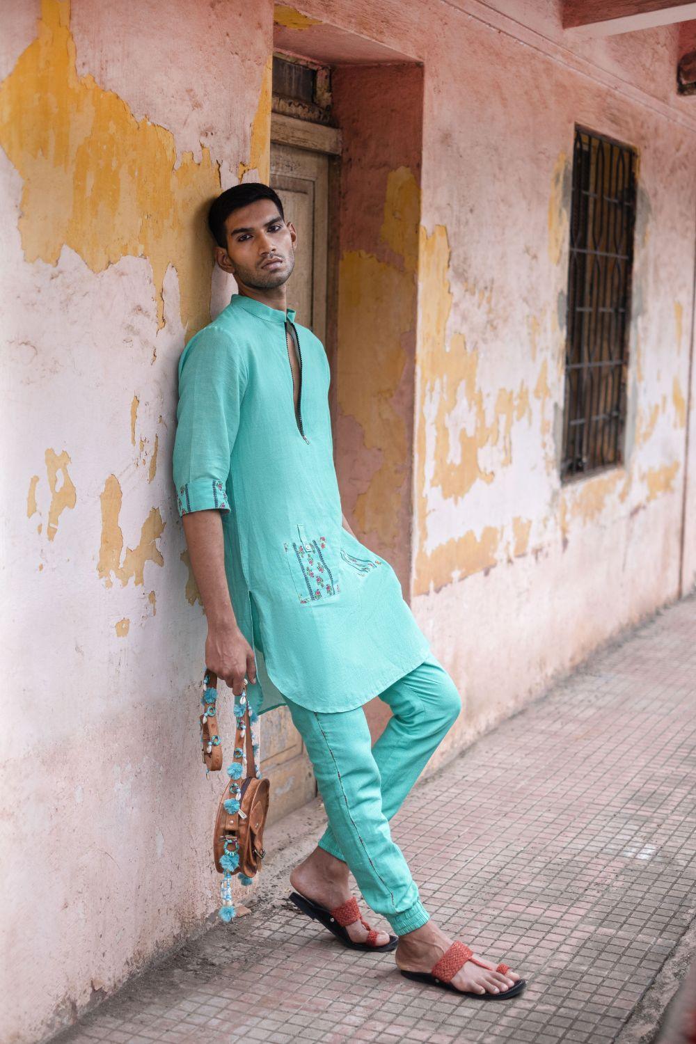 Turquoise Kurta With Pants