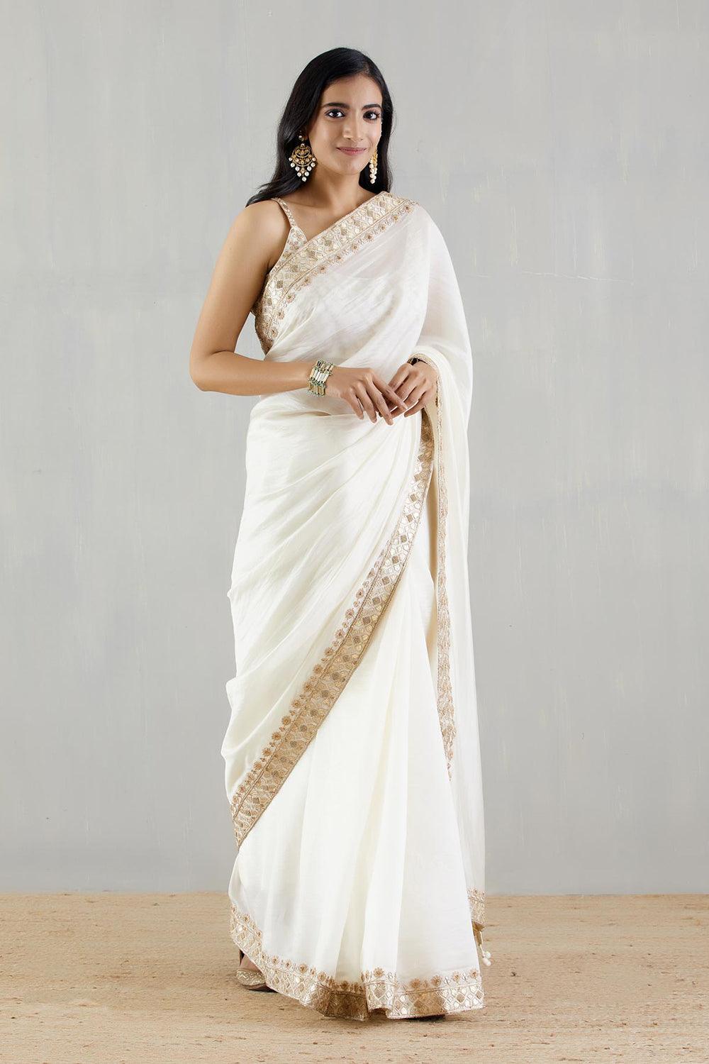 Ivory Organza Silk Saree With Heavy Blouse