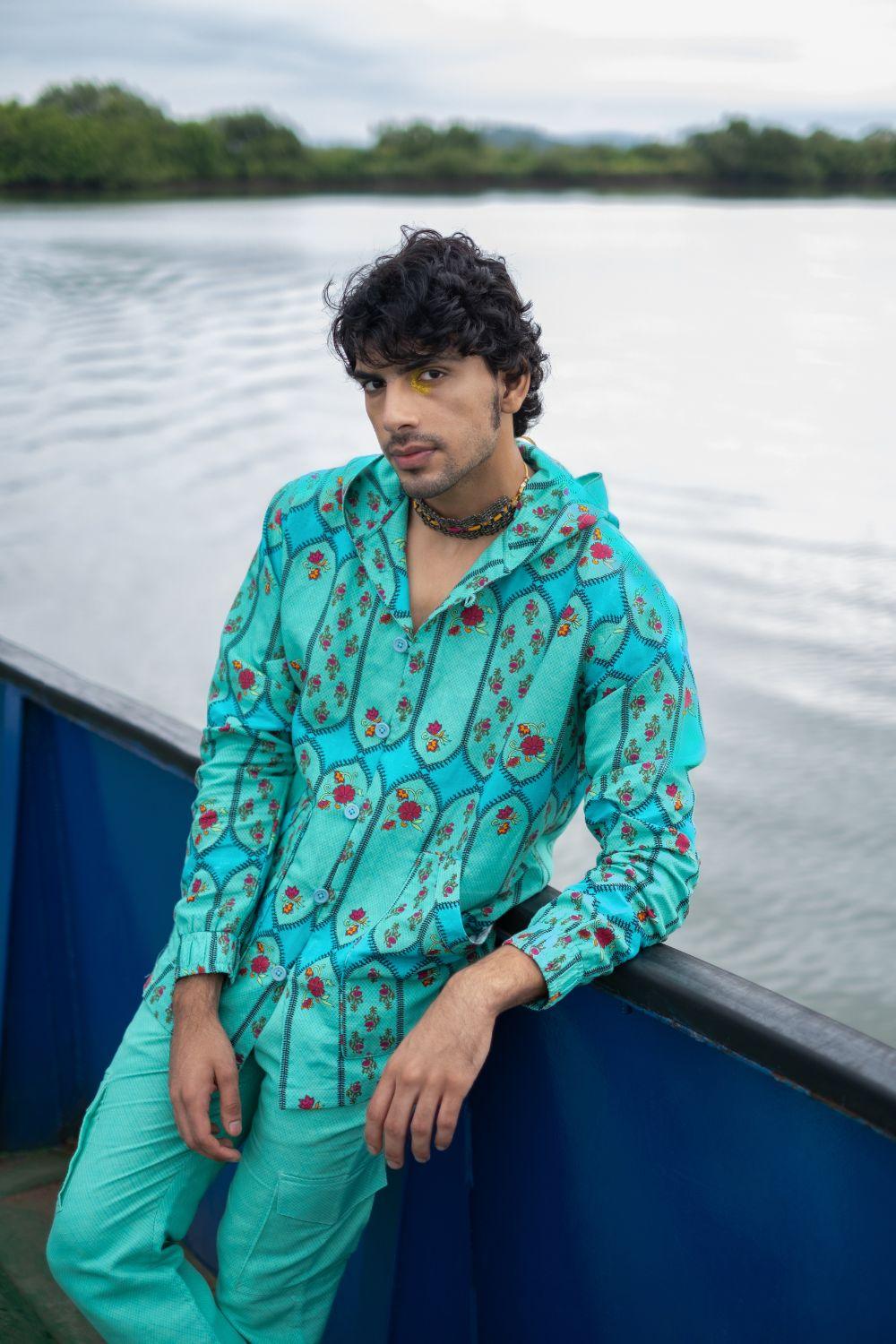 Turq Cotton Printed Hoodie