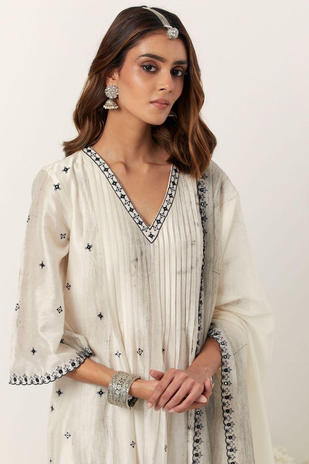 Ivory Anarkali Paired With Pants & Dupatta