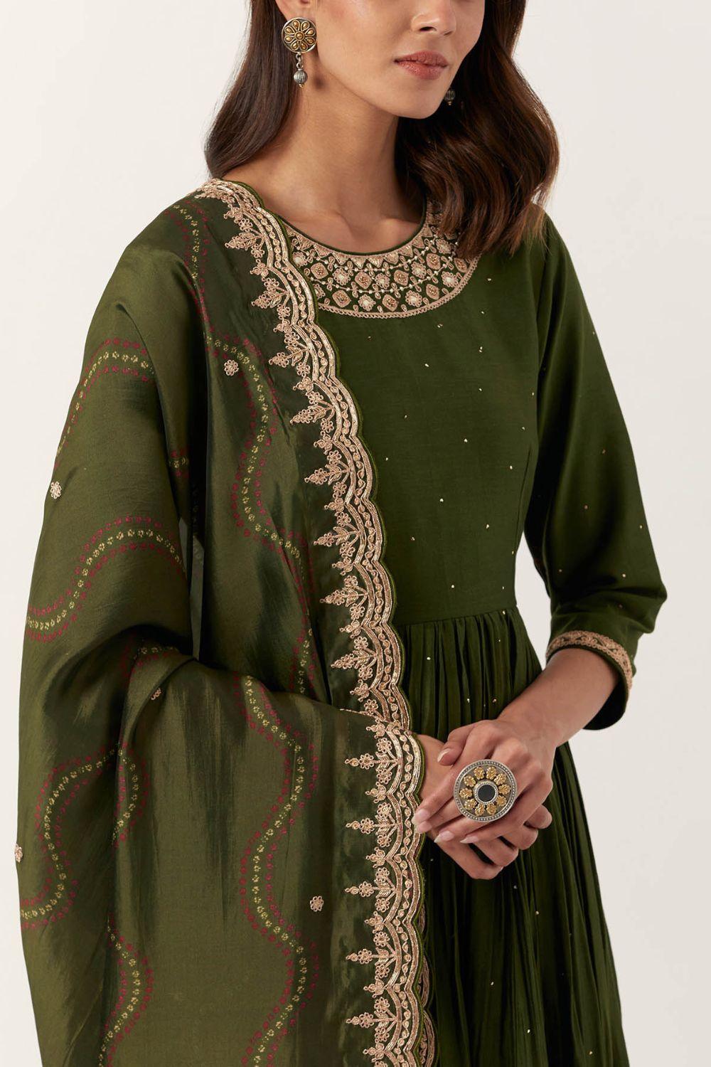 Pickle Green Classic Anarkali Set