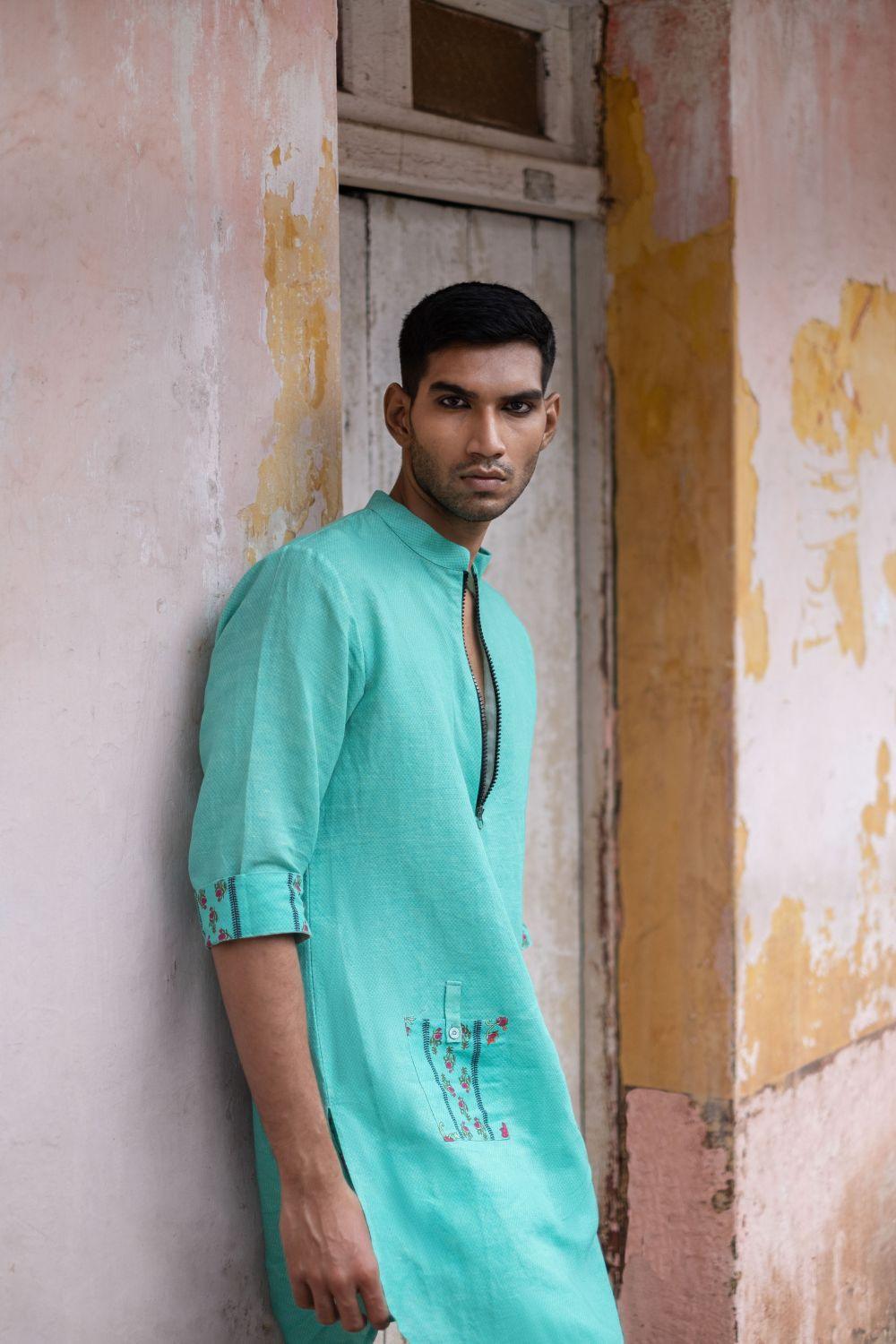 Turquoise Kurta With Pants