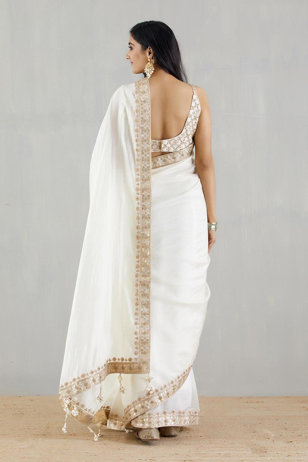 Ivory Organza Silk Saree With Heavy Blouse