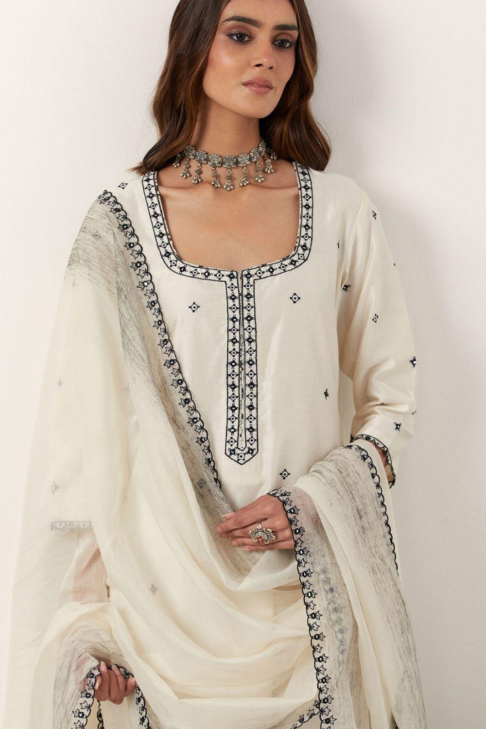Ivory Kurta Paired With Pants & Dupatta