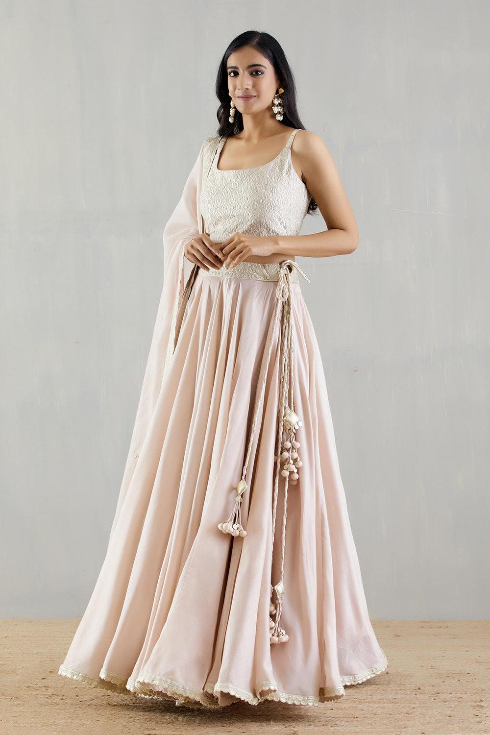 Blush Pink Chanderi Silk Lehenga With Blouse And Oganza Silk Dupatta
